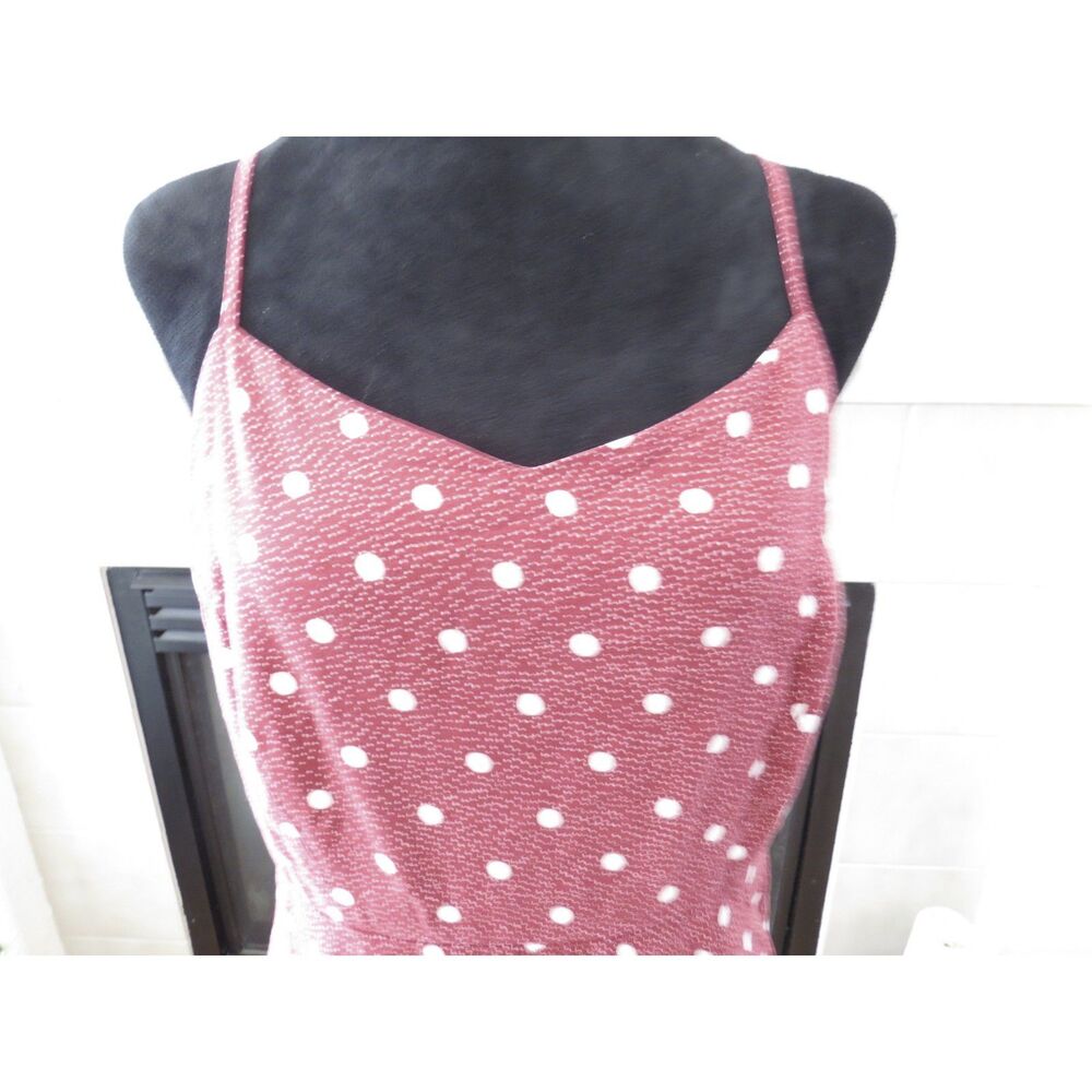 Old Navy Fit and Flare Polka Dot Cami Dress  Burgundy/White Retro L EUC - Picture 3 of 8